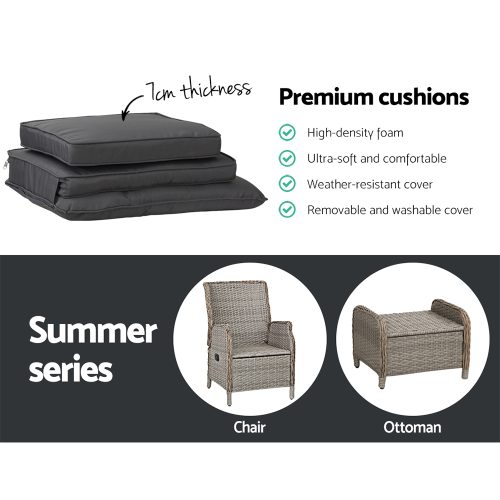Recliner Chair Sun lounge Setting Outdoor Furniture Patio Wicker Sofa