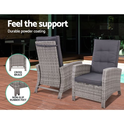 Outdoor Setting Recliner Chair Table Set Wicker lounge Patio Furniture