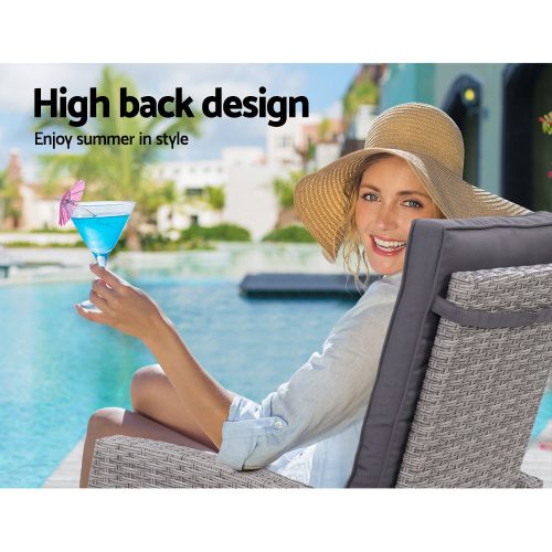 Outdoor Setting Recliner Chair Table Set Wicker lounge Patio Furniture