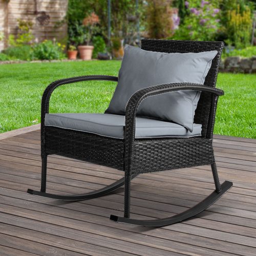 Outdoor Furniture Rocking Chair Wicker Garden Patio Lounge Setting Black