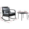 3PC Rocking Chair Table Wicker Outdoor Furniture Patio Bistro Set Black
