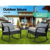 3PC Rocking Chair Table Wicker Outdoor Furniture Patio Bistro Set Black