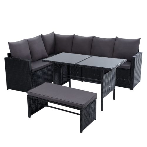 Outdoor Furniture Dining Setting Sofa Set Lounge Wicker 8 Seater – Black and Dark Grey, Without Storage Cover