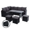 Outdoor Furniture Dining Setting Sofa Set Lounge Wicker 9 Seater – Black and Dark Grey, With Storage Cover