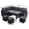 Outdoor Furniture Dining Setting Sofa Set Lounge Wicker 9 Seater – Black and Dark Grey, With Storage Cover