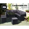 Outdoor Furniture Dining Setting Sofa Set Lounge Wicker 9 Seater – Black and Dark Grey, With Storage Cover