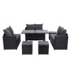 Outdoor Furniture Dining Setting Sofa Set Lounge Wicker 9 Seater – Black and Dark Grey, With Storage Cover