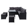 Outdoor Furniture Dining Setting Sofa Set Lounge Wicker 9 Seater – Black and Dark Grey, With Storage Cover