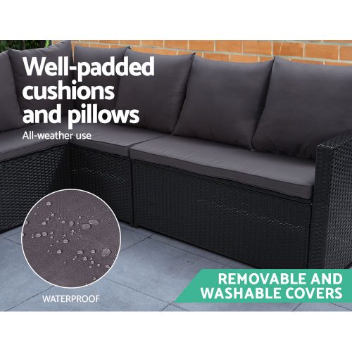 Outdoor Furniture Dining Setting Sofa Set Lounge Wicker 9 Seater – Black and Dark Grey, With Storage Cover