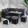 Outdoor Furniture Dining Setting Sofa Set Lounge Wicker 9 Seater – Black and Dark Grey, With Storage Cover