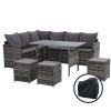 Outdoor Furniture Dining Setting Sofa Set Lounge Wicker 9 Seater – Dark Grey and Mixed Grey, With Storage Cover