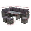 Outdoor Furniture Dining Setting Sofa Set Lounge Wicker 9 Seater – Dark Grey and Mixed Grey, With Storage Cover