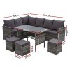 Outdoor Furniture Dining Setting Sofa Set Lounge Wicker 9 Seater – Dark Grey and Mixed Grey, With Storage Cover