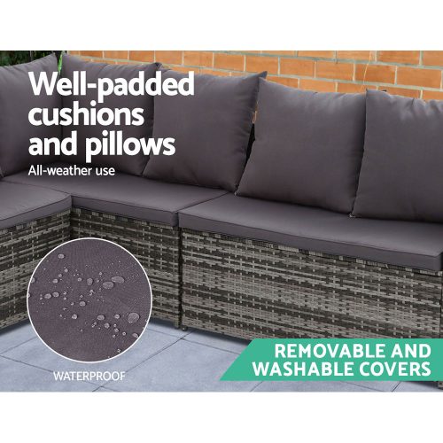 Outdoor Furniture Dining Setting Sofa Set Lounge Wicker 9 Seater – Dark Grey and Mixed Grey, With Storage Cover