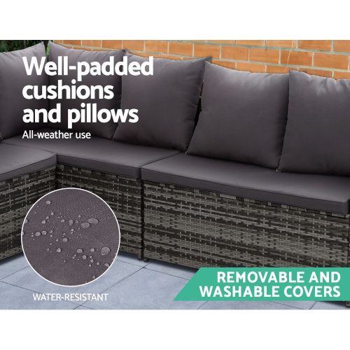 Outdoor Furniture Dining Setting Sofa Set Lounge Wicker 9 Seater – Dark Grey and Mixed Grey, With Storage Cover