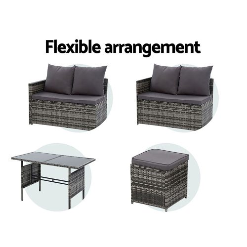 Outdoor Furniture Dining Setting Sofa Set Lounge Wicker 9 Seater – Dark Grey and Mixed Grey, With Storage Cover