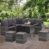 Outdoor Furniture Dining Setting Sofa Set Lounge Wicker 9 Seater – Dark Grey and Mixed Grey, With Storage Cover