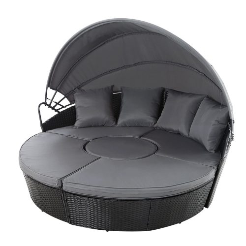 Outdoor Lounge Setting Sofa Patio Furniture Wicker Garden Rattan Set Day Bed – Grey and Black