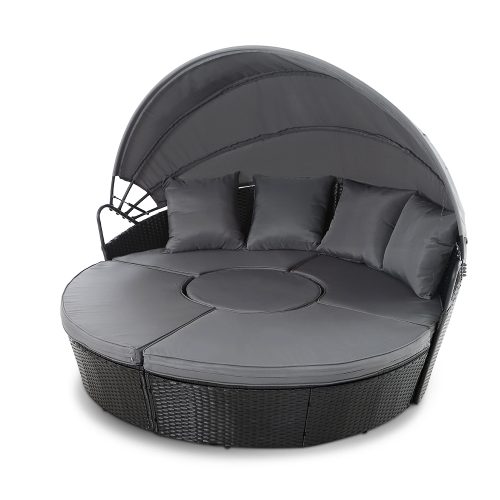 Outdoor Lounge Setting Sofa Patio Furniture Wicker Garden Rattan Set Day Bed – Grey and Black