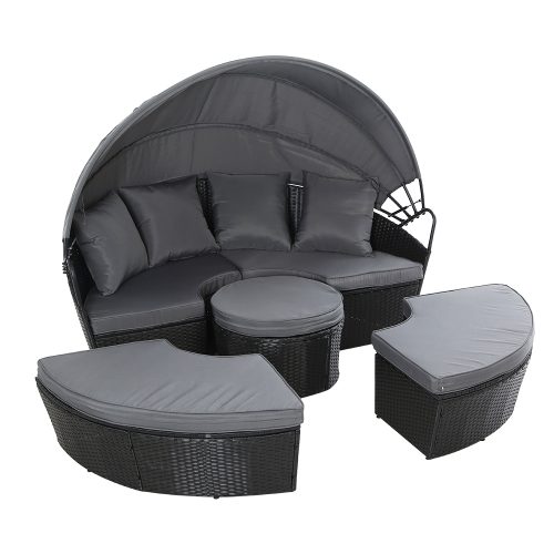 Outdoor Lounge Setting Sofa Patio Furniture Wicker Garden Rattan Set Day Bed – Grey and Black