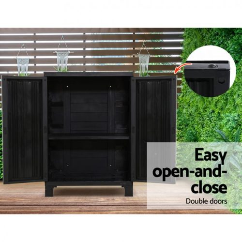Outdoor Storage Cabinet Lockable Cupboard Garage 92cm – Black