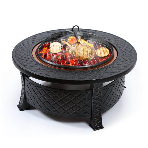 3 in 1 Outdoor Garden Fire Pit BBQ Firepit Brazier Round Stove Patio Heater