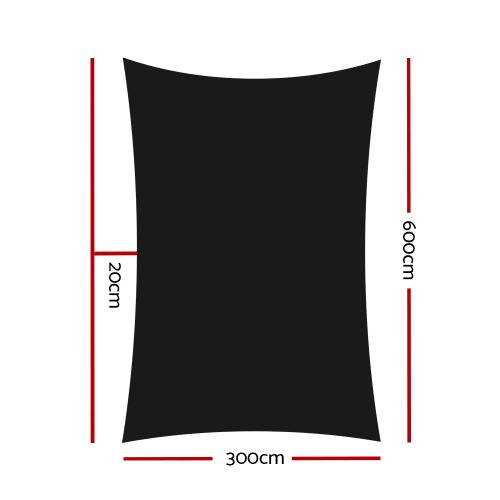 98% UV Sun Shade Sail Cloth Shadecloth Rectangle Canopy 280gsm – 3×6 m, Black