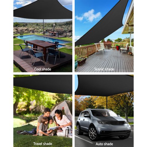 98% UV Sun Shade Sail Cloth Shadecloth Rectangle Canopy 280gsm – 3×6 m, Black