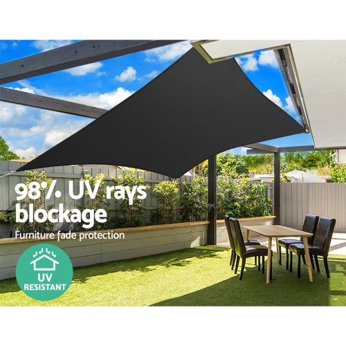 98% UV Sun Shade Sail Cloth Shadecloth Rectangle Canopy 280gsm – 3×6 m, Black