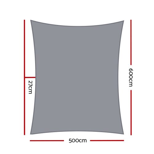 98% UV Sun Shade Sail Cloth Shadecloth Rectangle Canopy 280gsm – 5×6 m, Grey
