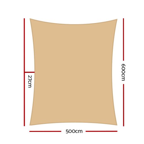98% UV Sun Shade Sail Cloth Shadecloth Rectangle Canopy 280gsm – 5×6 m, Sand Beige