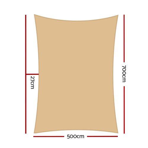 98% UV Sun Shade Sail Cloth Shadecloth Rectangle Canopy 280gsm – 5×7 m, Sand Beige