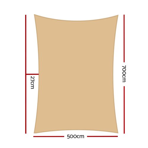 98% UV Sun Shade Sail Cloth Shadecloth Rectangle Canopy 280gsm – 5×7 m, Sand Beige
