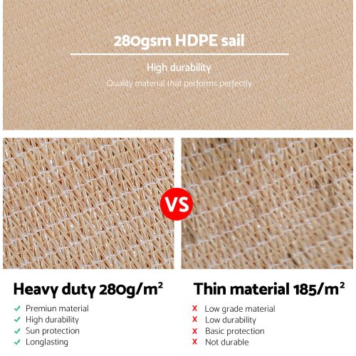 98% UV Sun Shade Sail Cloth Shadecloth Rectangle Canopy 280gsm – 5×7 m, Sand Beige