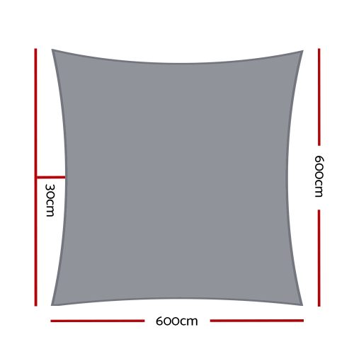 98% UV Sun Shade Sail Cloth Shadecloth Rectangle Canopy 280gsm – 6×6 m, Grey