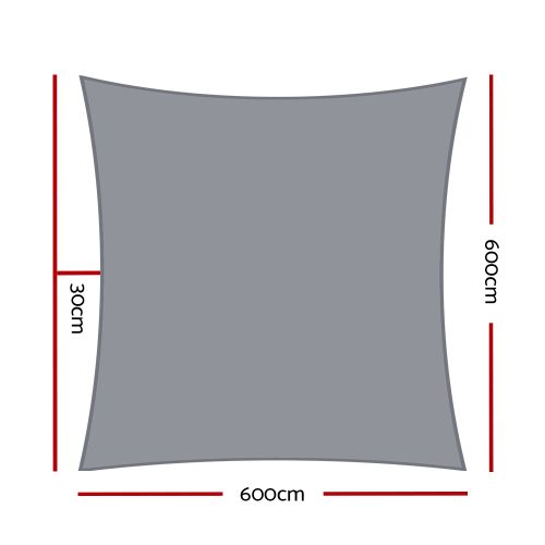 98% UV Sun Shade Sail Cloth Shadecloth Rectangle Canopy 280gsm – 6×6 m, Grey