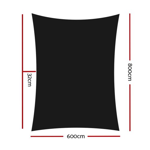 98% UV Sun Shade Sail Cloth Shadecloth Rectangle Canopy 280gsm – 6×8 m, Black
