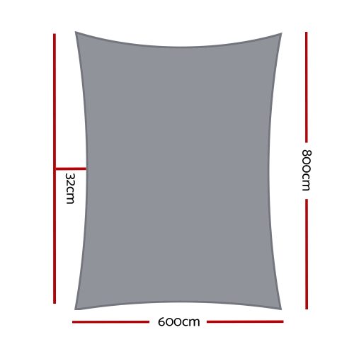98% UV Sun Shade Sail Cloth Shadecloth Rectangle Canopy 280gsm – 6×8 m, Grey