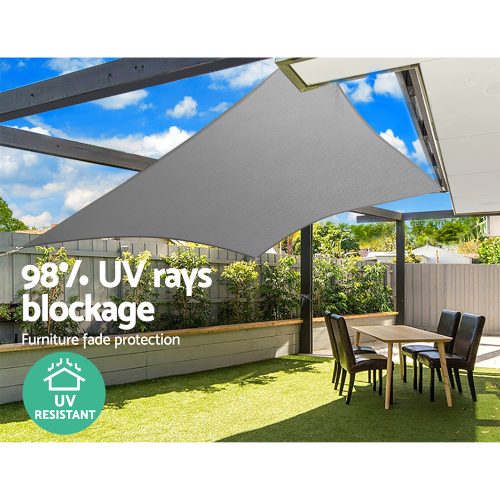 98% UV Sun Shade Sail Cloth Shadecloth Rectangle Canopy 280gsm – 6×8 m, Grey