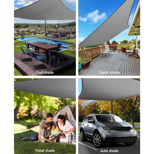 98% UV Sun Shade Sail Cloth Shadecloth Rectangle Canopy 280gsm – 6×8 m, Grey