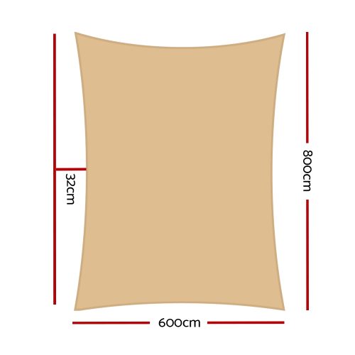 95% UV Sun Shade Sail Cloth Shadecloth Rectangle Heavy Duty Sand Canopy – 6×8 m