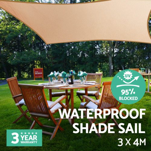 Waterproof Rectangle Shade Sail Cloth – Sand Beige – 3×4 m