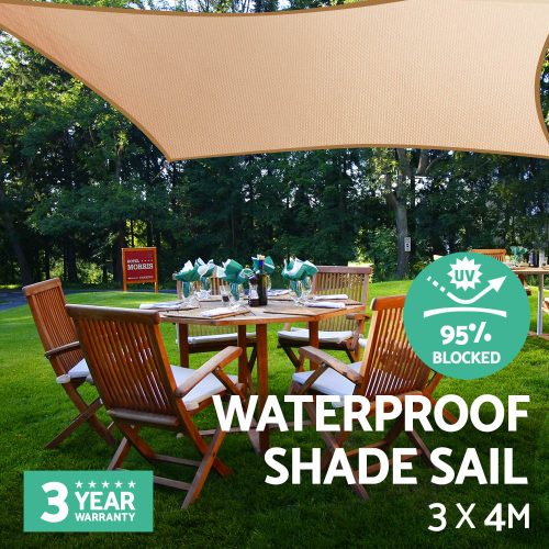 Waterproof Rectangle Shade Sail Cloth – Sand Beige – 3×4 m