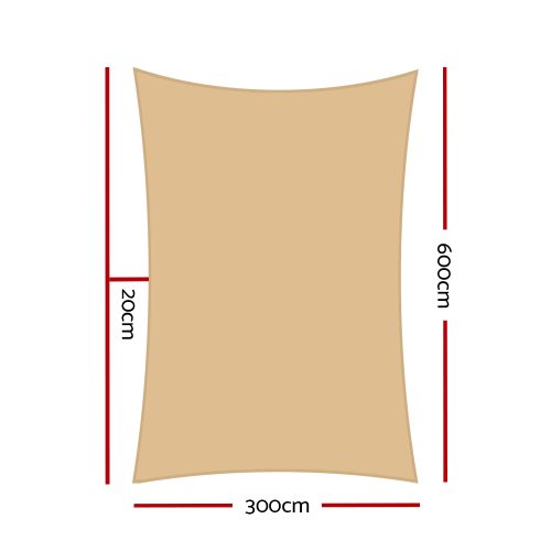 Waterproof Rectangle Shade Sail Cloth – Sand Beige – 3×6 m