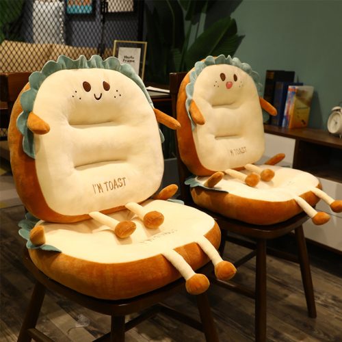 Cute Face Toast Bread Cushion Stuffed Car Seat Plush Cartoon Back Support Pillow Home Decor