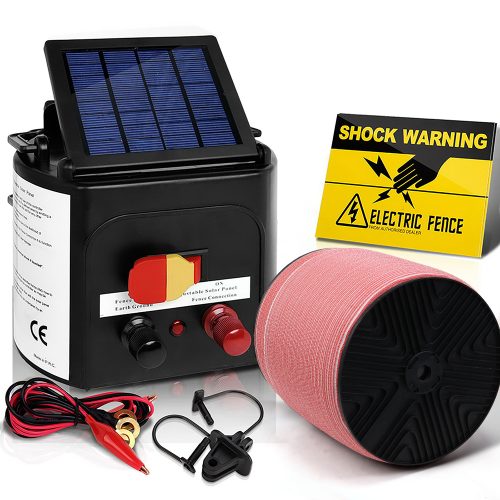 Electric Fence Energiser Solar Powered Energizer Charger + Tape – 1200M-3KM