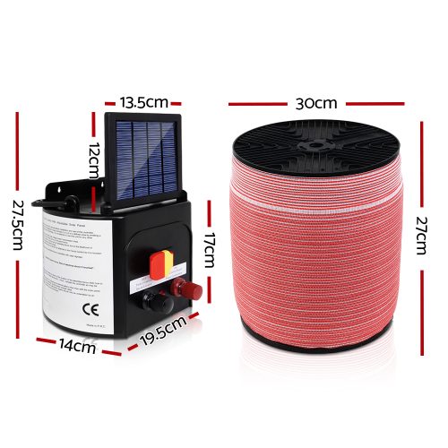 Electric Fence Energiser Solar Powered Energizer Charger + Tape – 1200M-3KM