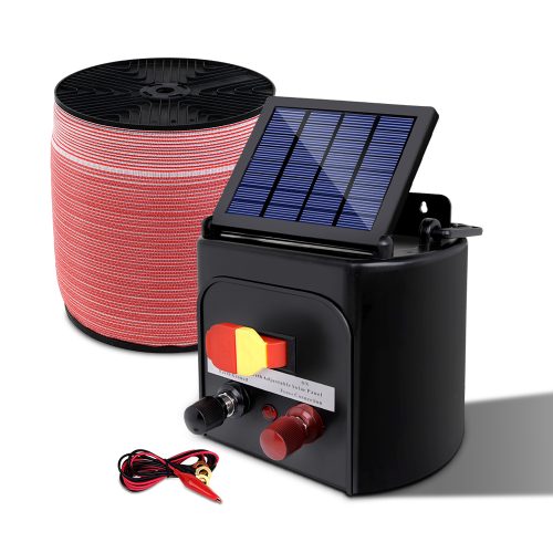 Electric Fence Energiser Solar Powered Energizer Charger + Tape – 1200M-3KM