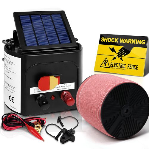 Electric Fence Energiser Solar Powered Energizer Charger + Tape – 2000M-3KM