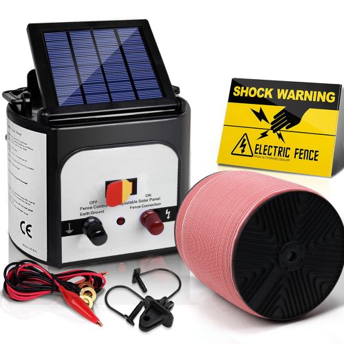 Electric Fence Energiser Solar Powered Energizer Charger + Tape – 2000M-8KM